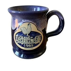 Deneen Pottery Egg Harbor Cafe Illinois Coffee Mug Purple Ivory Drip 1985
